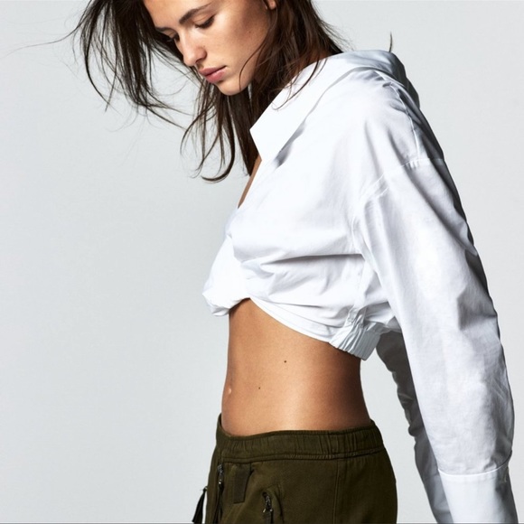 Zara Asymmetric Crop White Shirt Size S 8512/545 - Picture 2 of 7